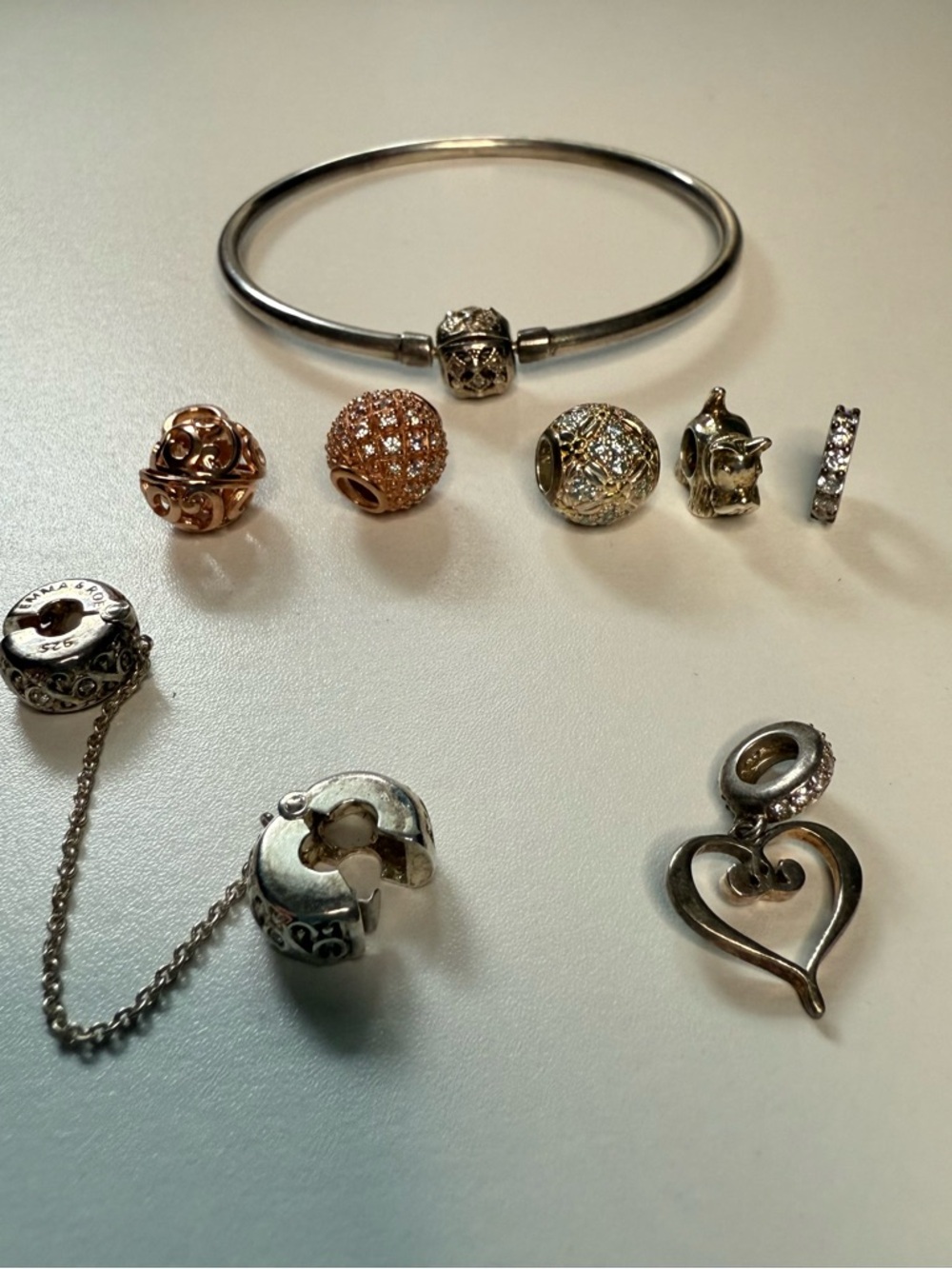 Michael Hill 925 Sterling Silver Charm Bangle Bracelet Bundle | Rose Gold Pavé